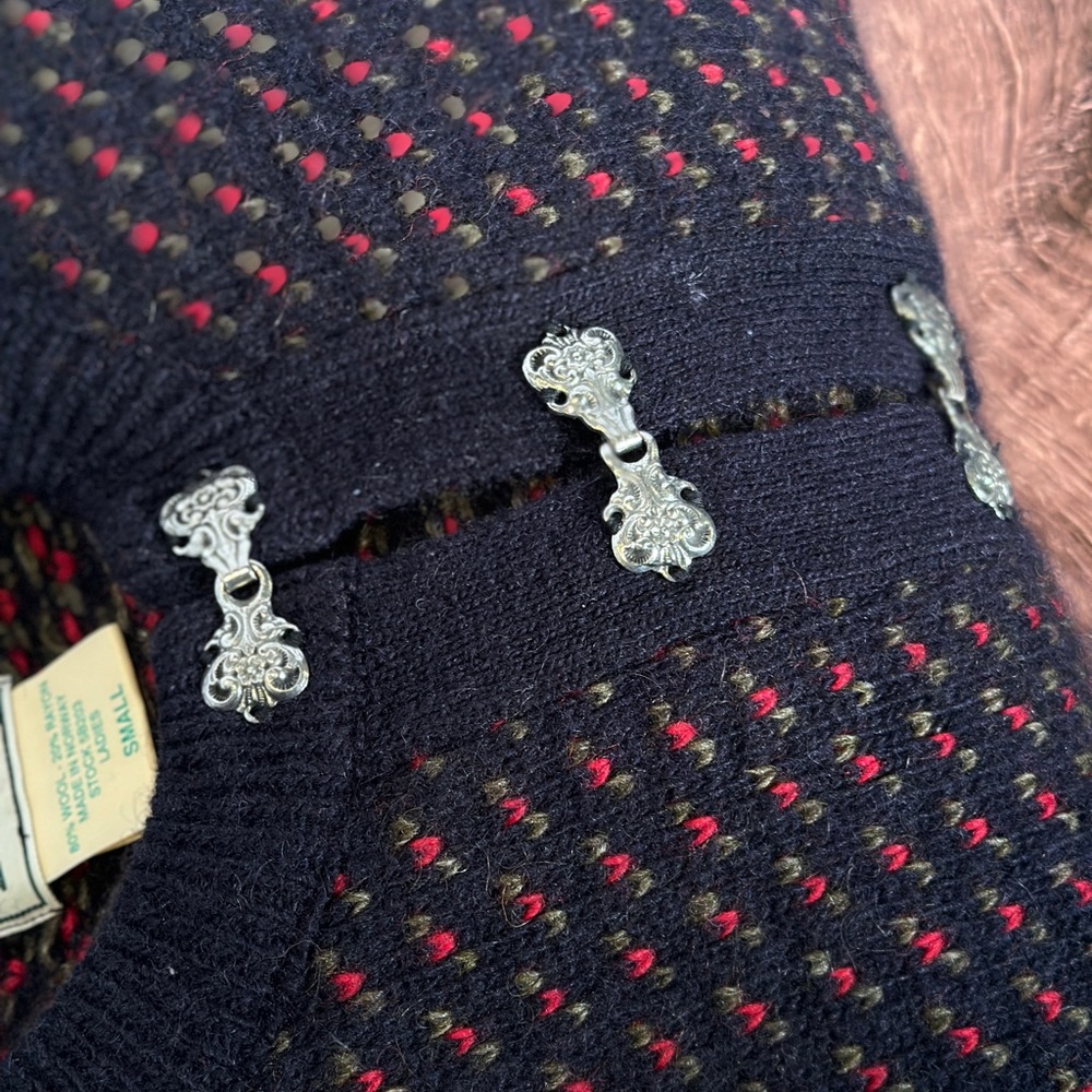 LL Bean | Vintage Nordic Wool Sweater - red blue chunky winter small - Picture 6 of 8